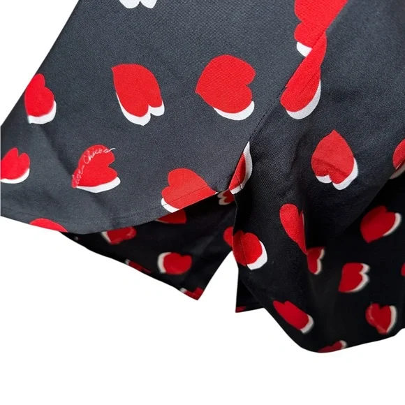 Chico’s Size 3 Heart Print Tunic Blouse Black Red Satin Size 16 Button Up - Picture 9 of 13